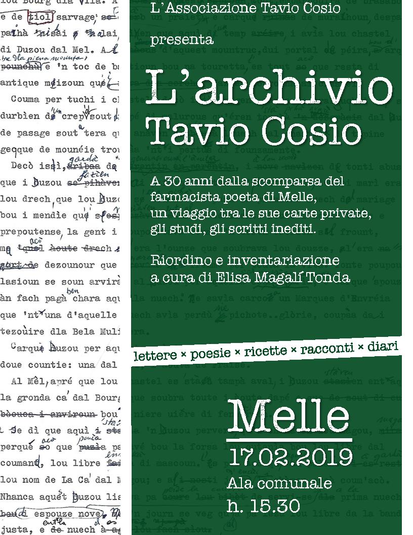 L'ARCHIVIO TAVIO COSIO - MELLE 17/02/2019  - ALA COMUNALE  - h. 15,30